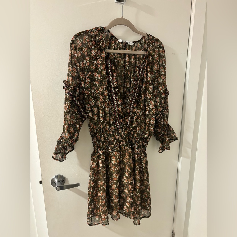 Zara ruffle floral chiffon dress (size small)